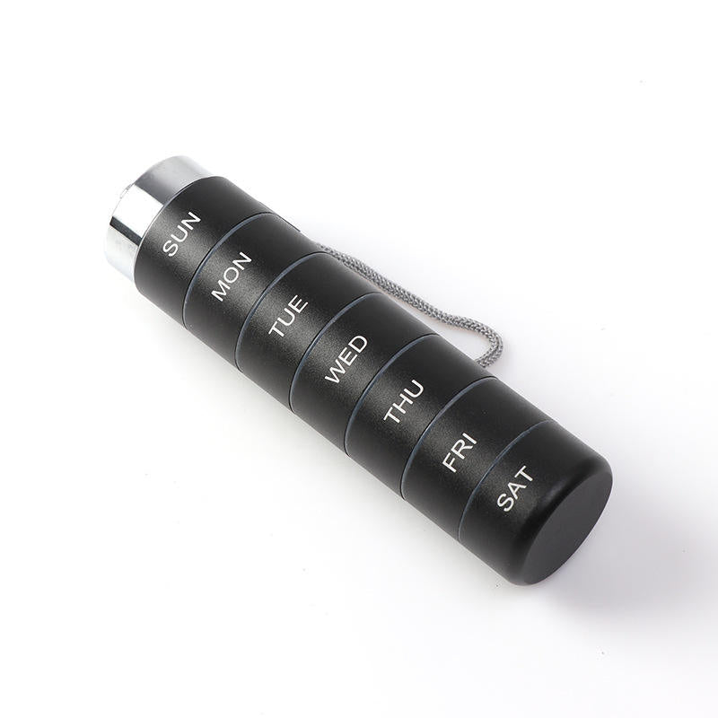 🎉 Hot Sale Now✨ Premium Metal Weekly Pill Case 7 Compartments, Waterproof Cylinder Vitamin Holder, Perfect Gift For Elders & Travel Lovers
