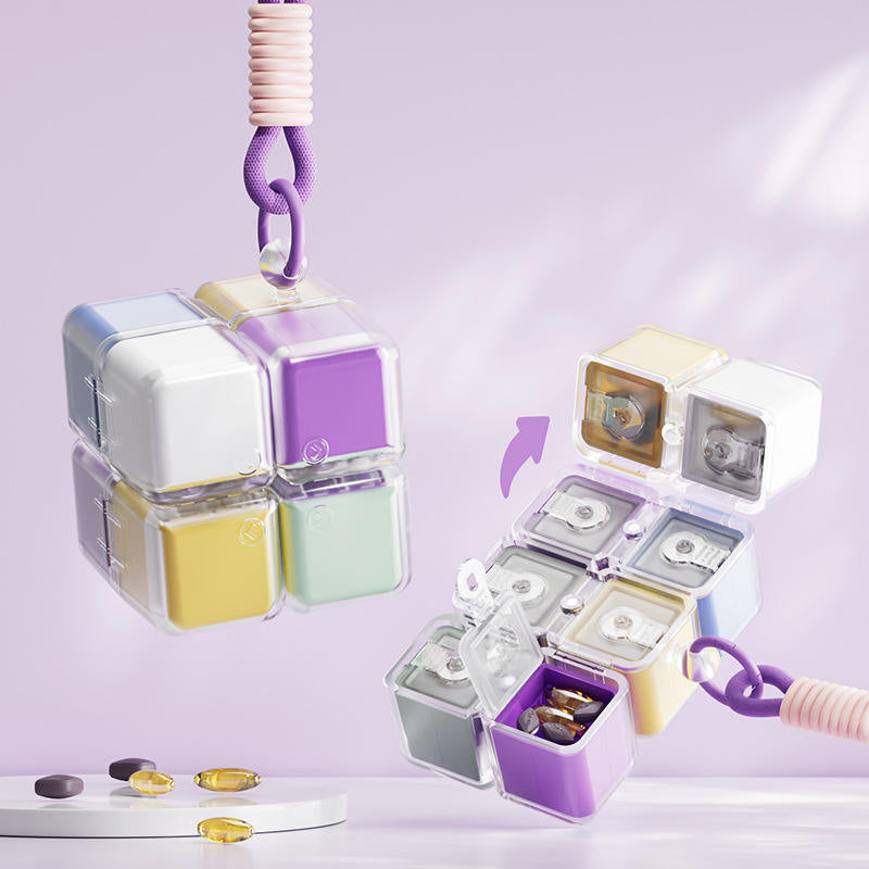 ✨ Compact 4-Grid Pill Storage Box | Airtight Sealed Tablet Divider | Portable Daily Medicine Container for Travel & Pocket💊