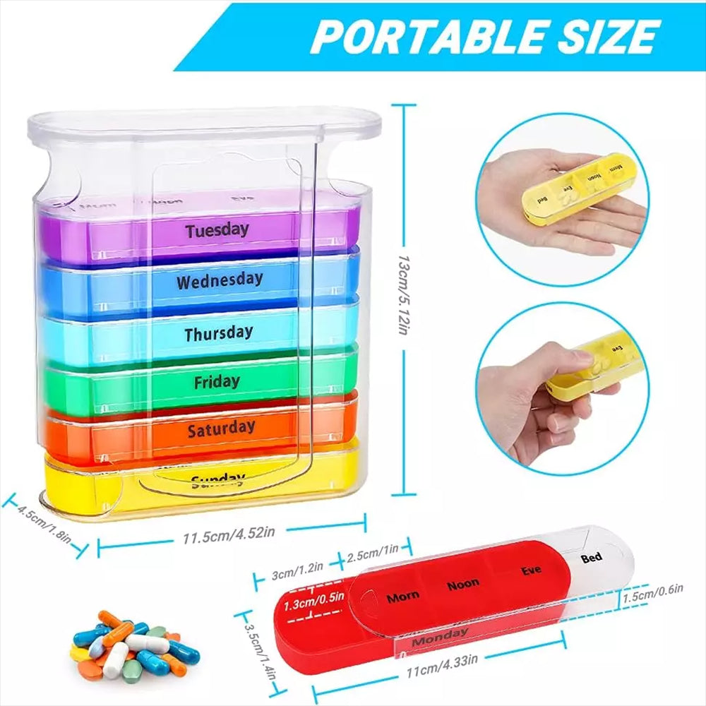 ⏰ Never Miss Your Pills! 7 Day Rainbow Pill Organizer 28 Compartments, Morning Noon Evening Bedtime Medication Storage Box