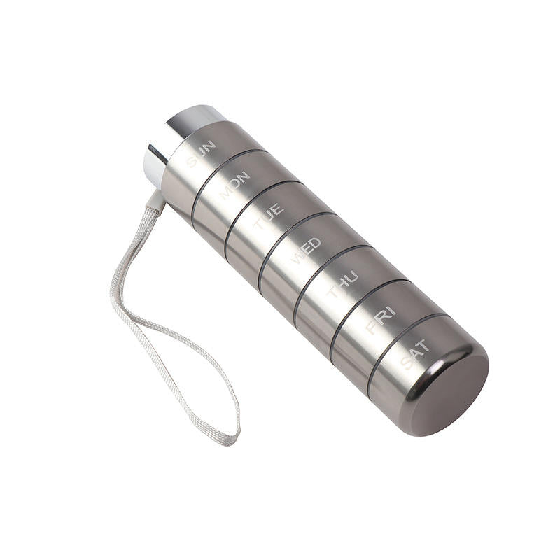 🎉 Hot Sale Now✨ Premium Metal Weekly Pill Case 7 Compartments, Waterproof Cylinder Vitamin Holder, Perfect Gift For Elders & Travel Lovers