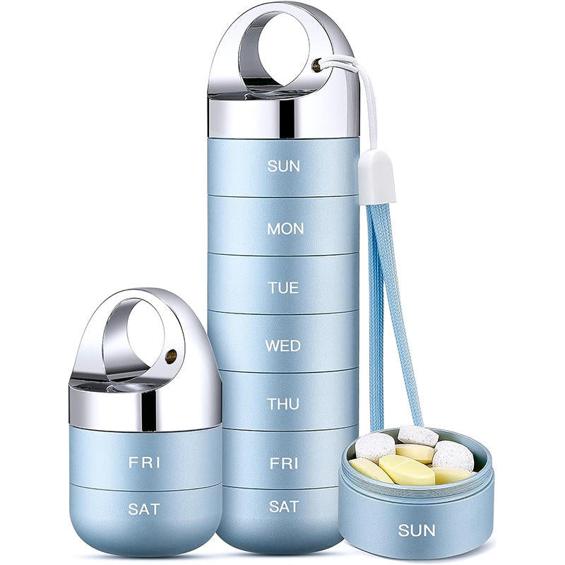 🎉 Hot Sale Now✨ Premium Metal Weekly Pill Case 7 Compartments, Waterproof Cylinder Vitamin Holder, Perfect Gift For Elders & Travel Lovers
