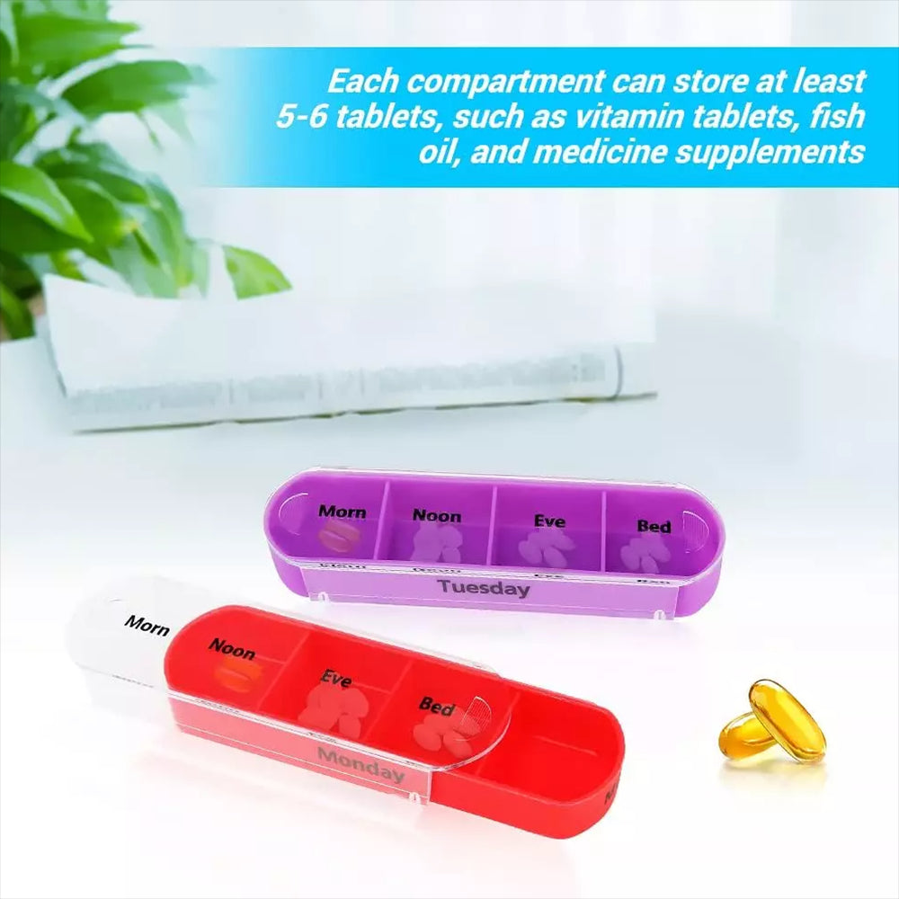 ⏰ Never Miss Your Pills! 7 Day Rainbow Pill Organizer 28 Compartments, Morning Noon Evening Bedtime Medication Storage Box