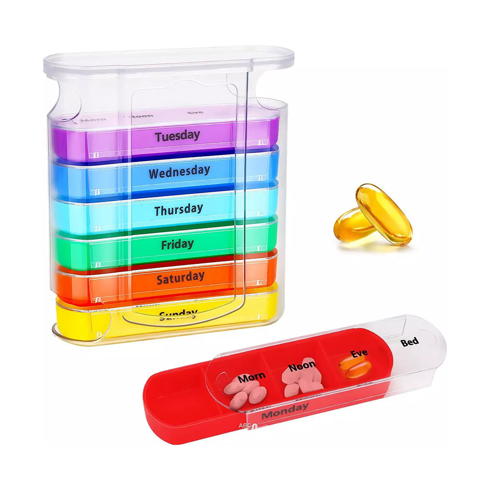 ⏰ Never Miss Your Pills! 7 Day Rainbow Pill Organizer 28 Compartments, Morning Noon Evening Bedtime Medication Storage Box